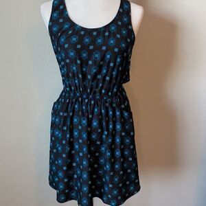 Cotton On Blue Boho Print Dress Elastic Waist XS